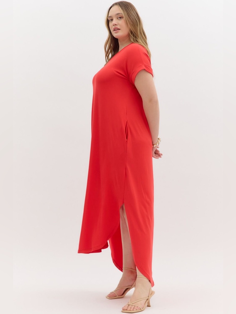 🆕 Entro Solid jersey knit V-neck round hem maxi dress - Picture 3 of 7